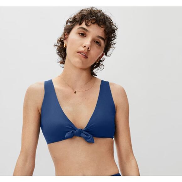 Everlane Womens The Tie-Front Bikini Top Medium Swimwear Blue No Pads NWT - Picture 1 of 9
